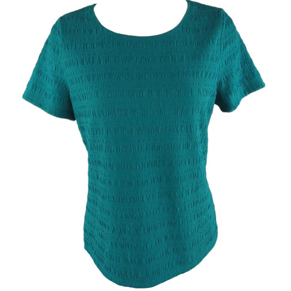 east 5th essentials Crew Neck Short Sleeve Teal Shirred Top Size 2X